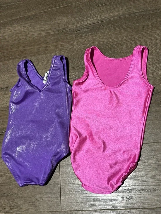 2 KIDS/GIRLS Gymnastics Leotard-PURPLE & PINK GLITTER Leotard - Picture 3 of 5